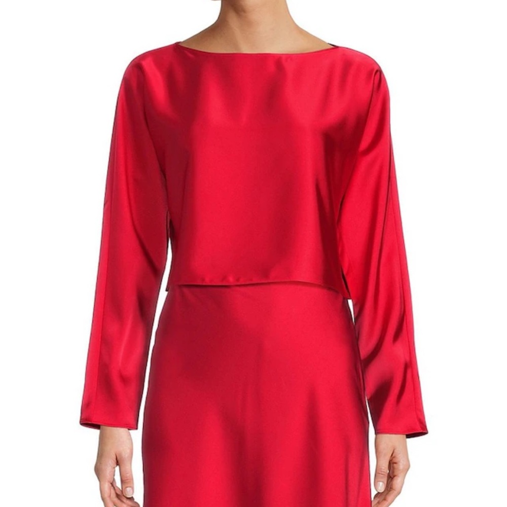 Antonio Melani Blyss Boat Neck Long Sleeve Coordinating Satin Blouse